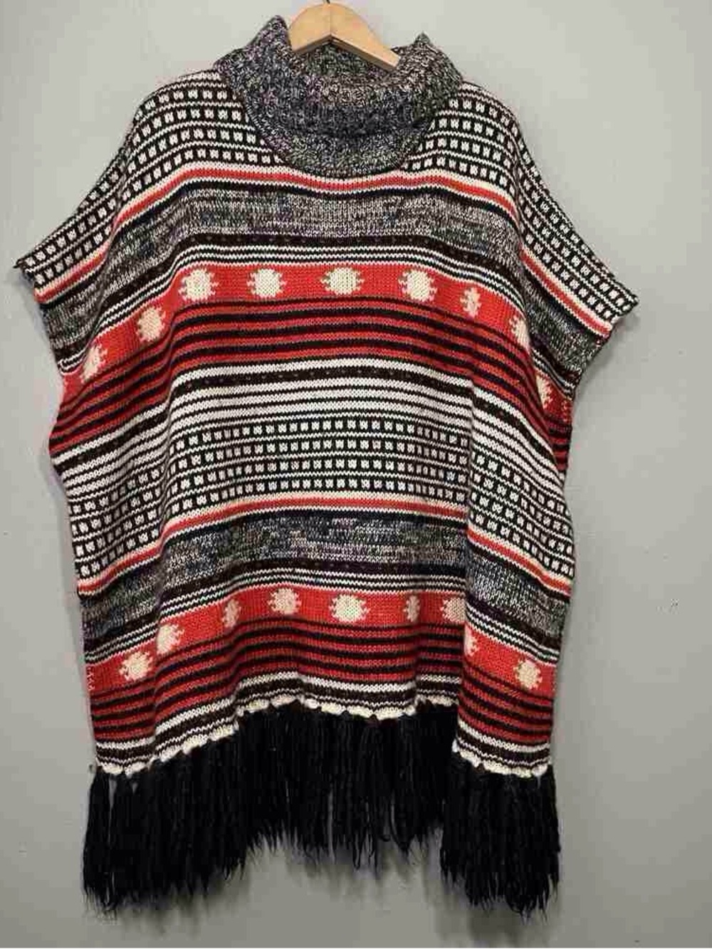 WD.NY Black & Cream Marled Knit Poncho